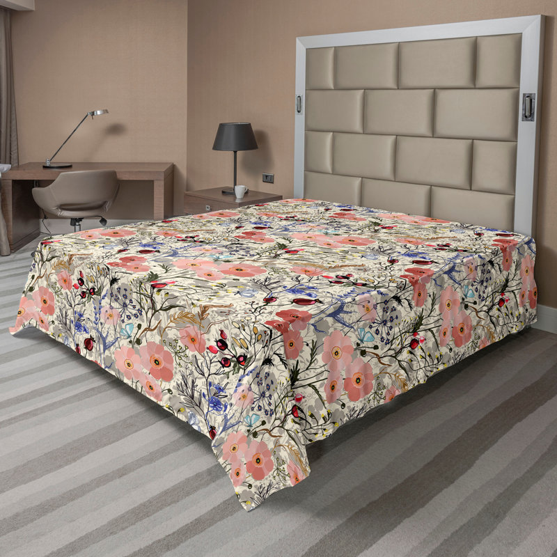 Ambesonne, drap plat floral pivoines, art botanique printanier, King Flat Sheet, Cannelle, jaune pâle / floral