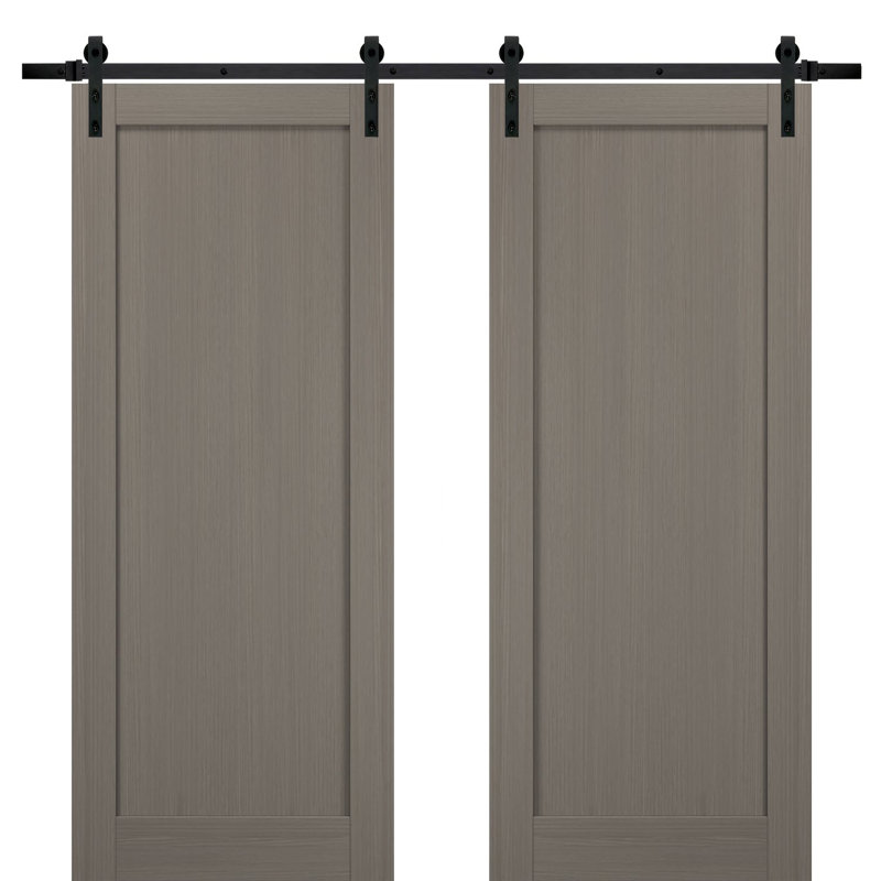Portes de grange en bois manufacturé avec quincaillerie Quadro, 56 po x 80 po, Gris cendré