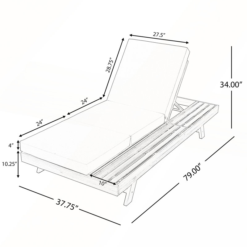 Méridienne pliable en bois d'acacia 2/3 avec dossier réglable et surface de rangement plate