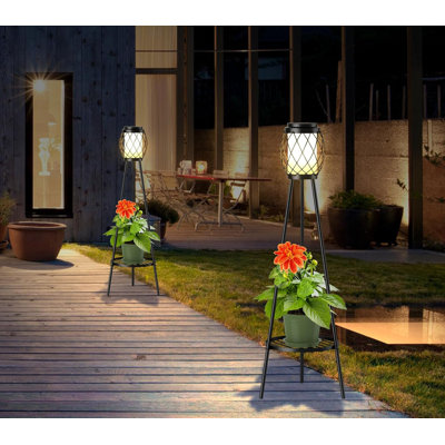 2 Pack Solar Lights Outdoor With Plant Stands, Solar Floor Lamp