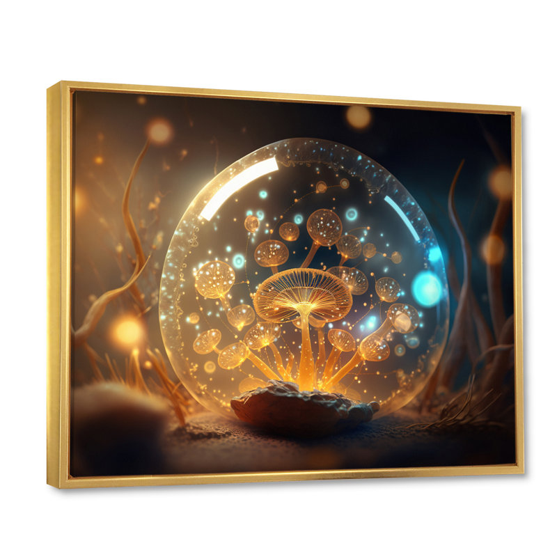 Ancienne alchimie - Champignons magiques - impression, Cadre flottant doré, H 16 po x l 32 po x P 1 po