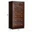 Commode haute à 7 tiroirs brun foncé, meuble vertical en bois avec poignées dorées, meuble de rangement pour vêtements sur pied pour chambre à coucher