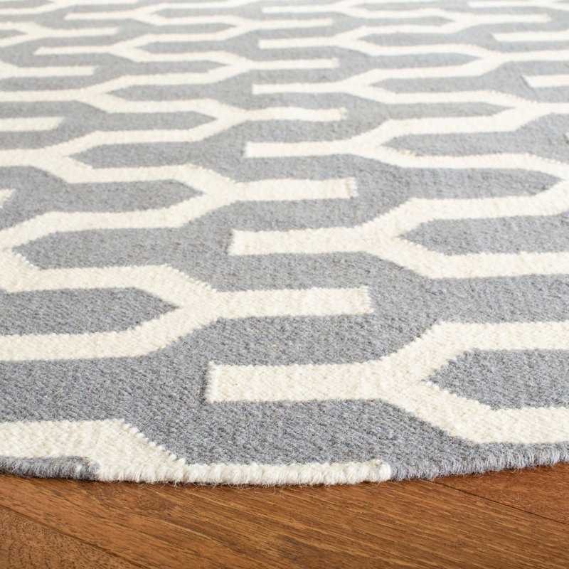 Rodgers Hand Woven Flat Weave Wool/Cotton Geometric Rug in Ivory/Gray, Rectangle 4' x 6'