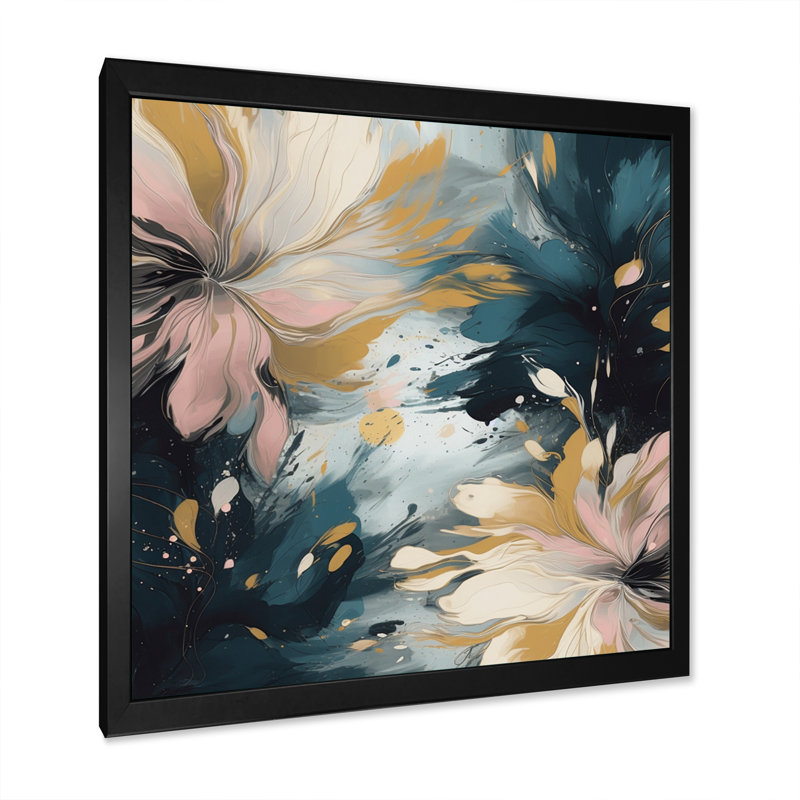 Rohey rose et beige «Blooming Abstractions I» sur toile, Cadre photo noir, H 16 po x l 16 po x P 1 po