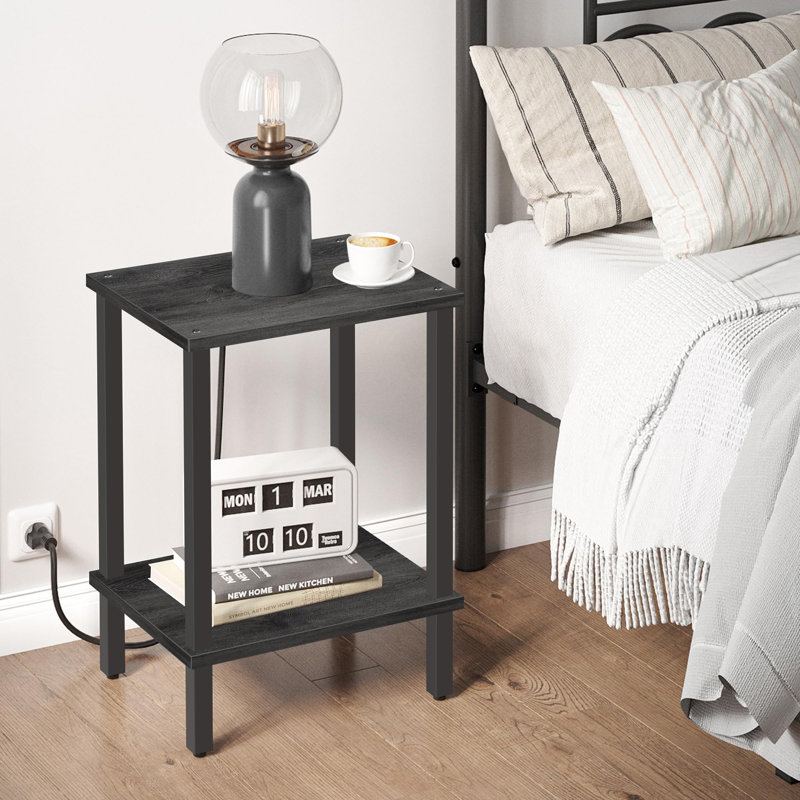 Nightstand For Small Spaces, 2-Tier Storage Shelf For Small Spaces, 2 Pieces Charcoal Grey