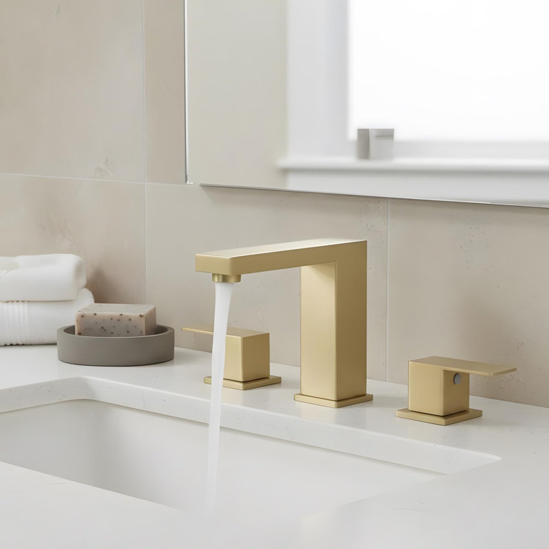 Robinet de lavabo de salle de bain 3 trous avec double poignée levier, Or brossé