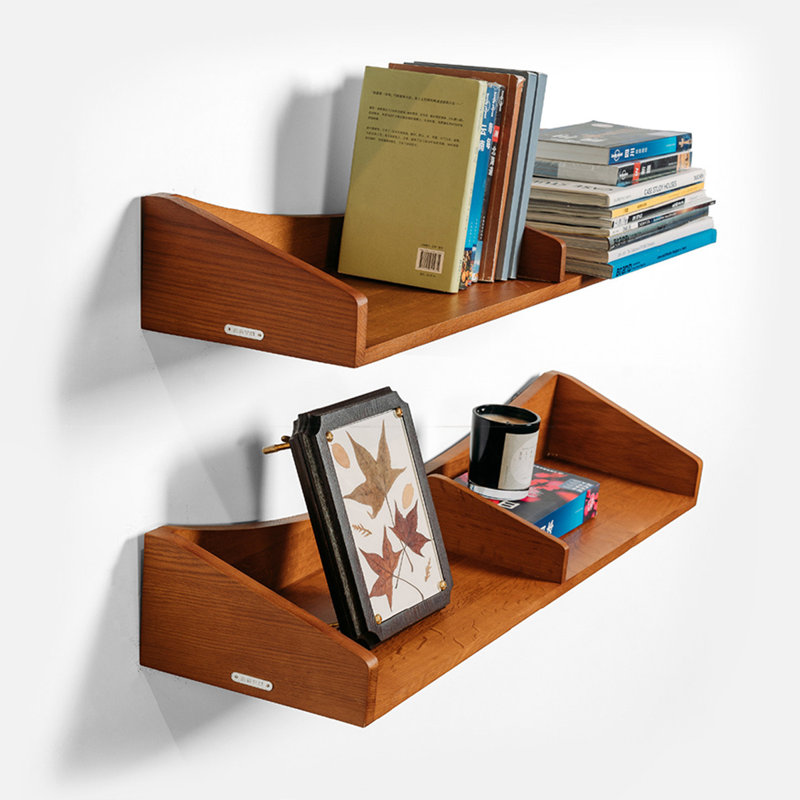 Mid Century Brown Curved Solid Wood Wall Mounted Accent Shelf，for Bedroom, Bathroom, Kitchen, Living Room