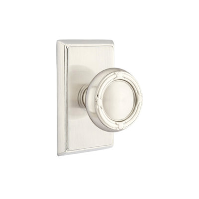 Ensemble de boutons de passage Emtek avec rosette rectangulaire et ruban et bouton Reed