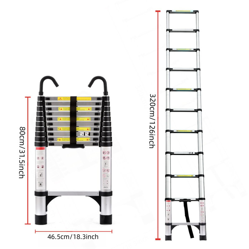 Échelle rétractable 10,5 pi (environ 3,2 m), échelle pliable multifonctionnelle, avec crochet, échelle rétractable en aluminium, convient pour une utilisation quotidienne dans un véhicule récréatif, un grenier, une maison, 330 livres