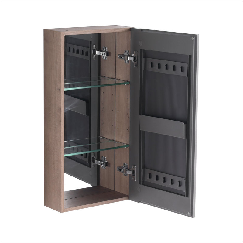 Armoire de toilette 14 po avec rangement, armoire à pharmacie murale avec porte miroir, tablettes en verre réglables, contreplaqué