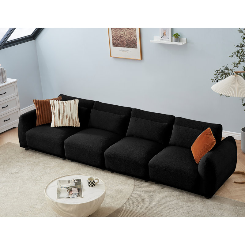 Owades 127.95'' Upholstered Sofa, Black Wool