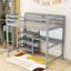 Lit mezzanine simple en bois avec tablettes, bureau et tableau d'écriture-872289010