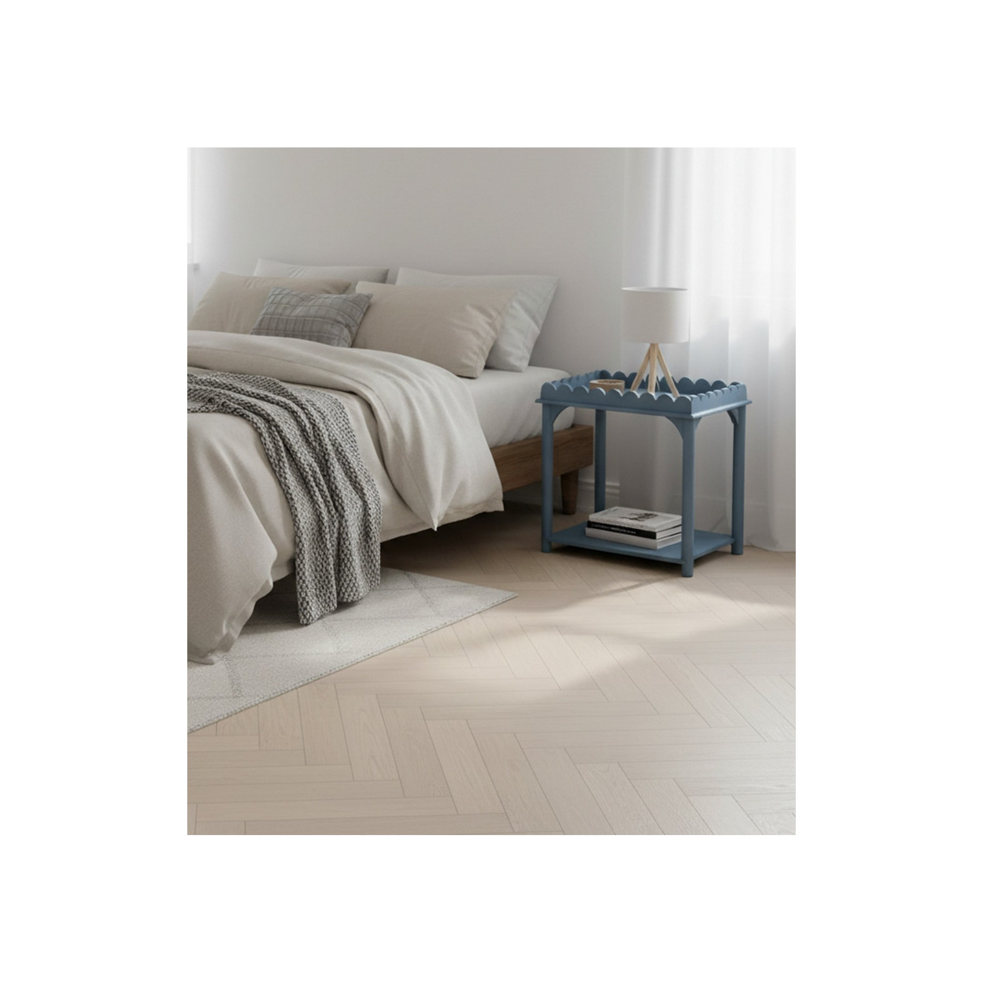 Madeline Scalloped Rectangle Side Table, Light Blue