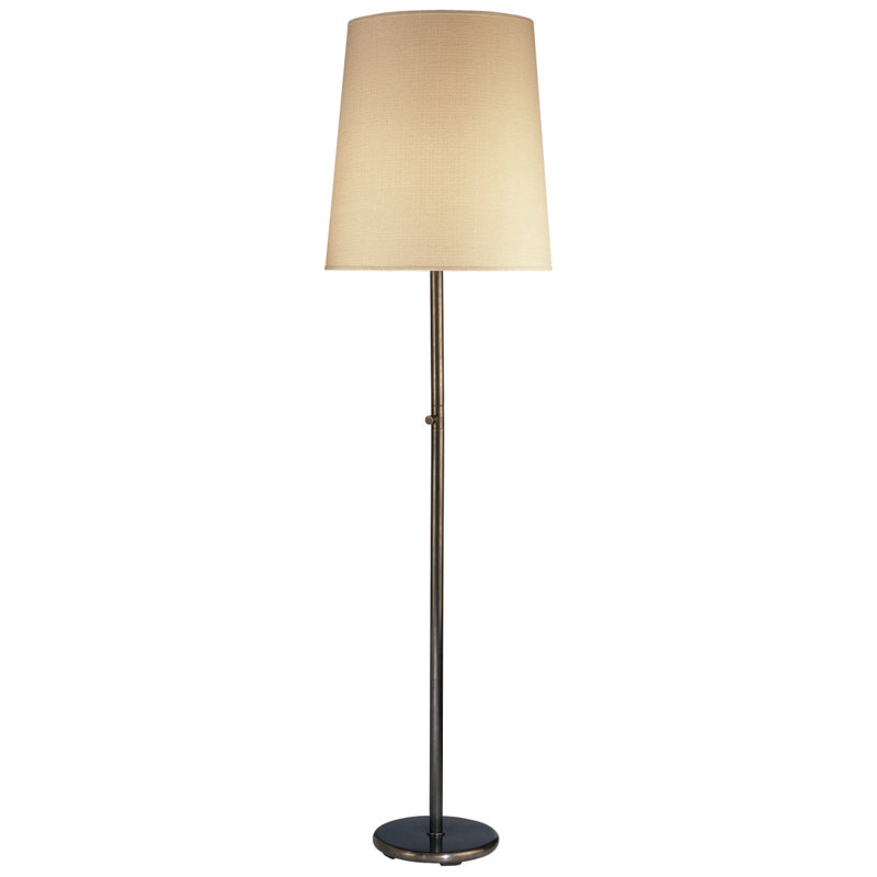 Deep Patina Bronze Slim Floor Lamp with Muslin Shade