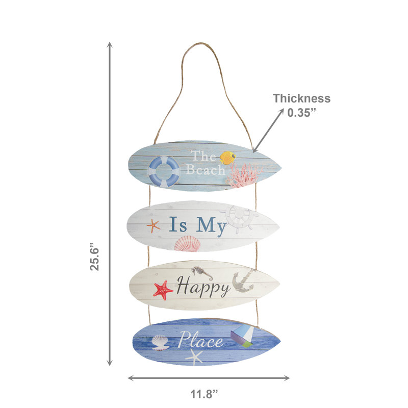 Haight Mdf Surf Board Chain Hanger The Beach Is My Happy Place - Set Of 2