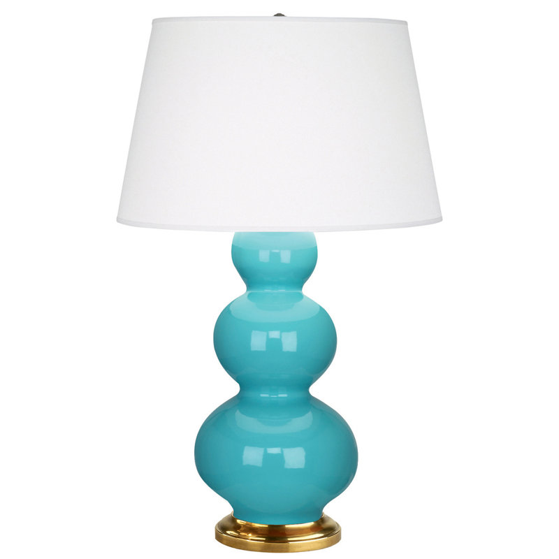 Triple Gourd Ceramic Table Lamp, Egg Blue/Brass