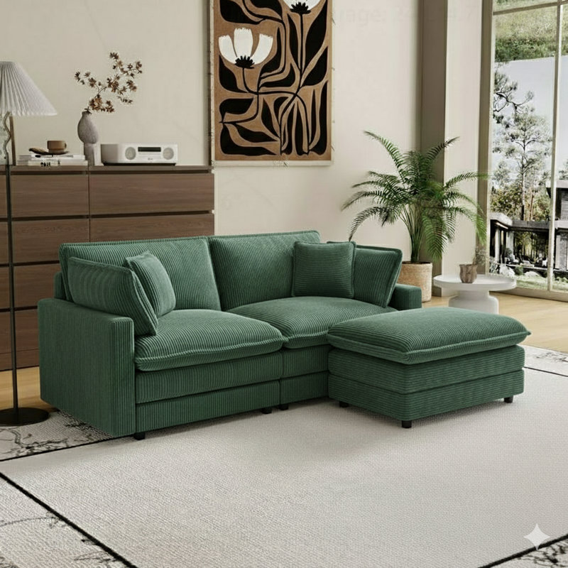 Canapé modulaire Cozy, Velours côtelé vert