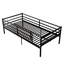 Structure de lit superposé simple noir moderne, structure en métal, matelas sans ressorts, rails, plusieurs pieds de soutien, rangement sous le lit, surface lisse, patins protecteurs et effort - assemblage de style ordre du jour, côté