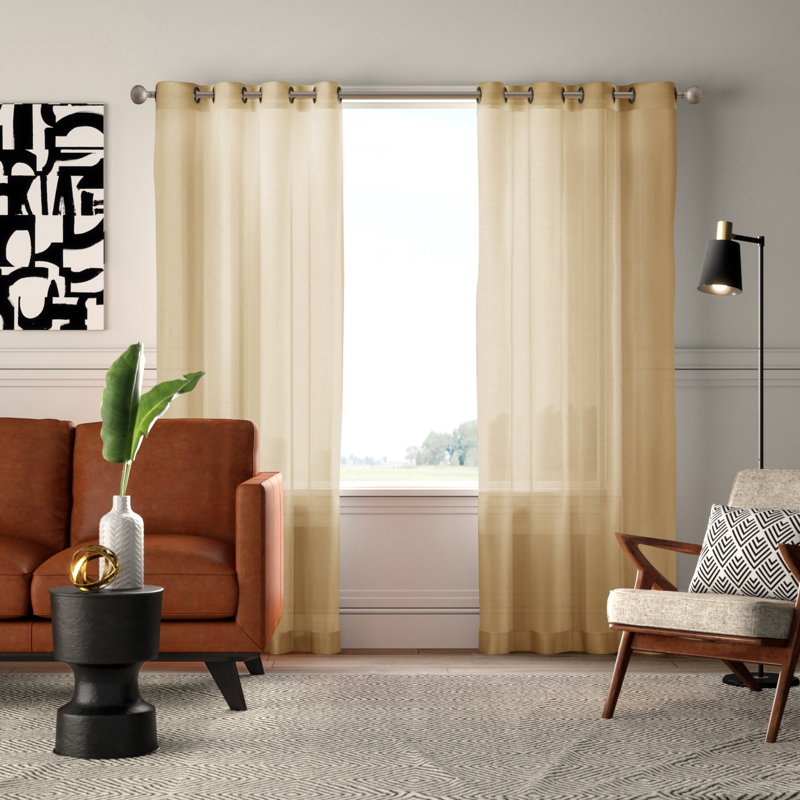 Carmille Semi-Sheer Grommet Curtain Panels, Gold, 54" W x 45" L