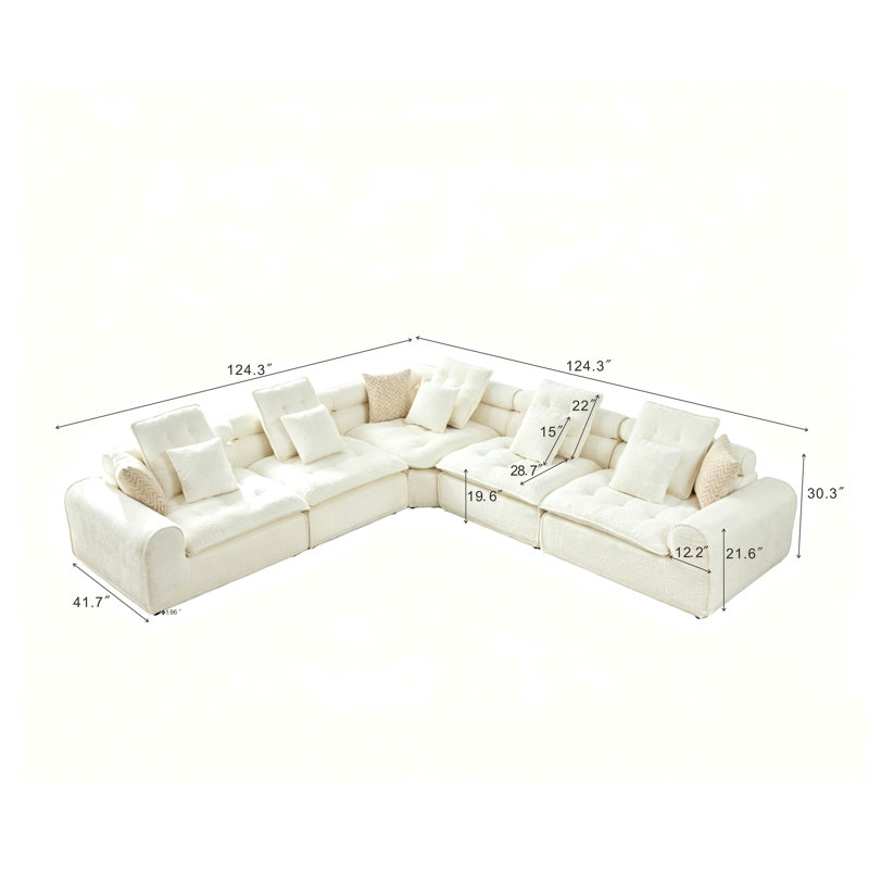 Canapé modulaire en laine d'agneau moelleux de 124,3 po, canapé d'angle surdimensionné en forme de L surdimensionné, grand canapé moelleux et moelleux avec coussins décoratifs pour le salon