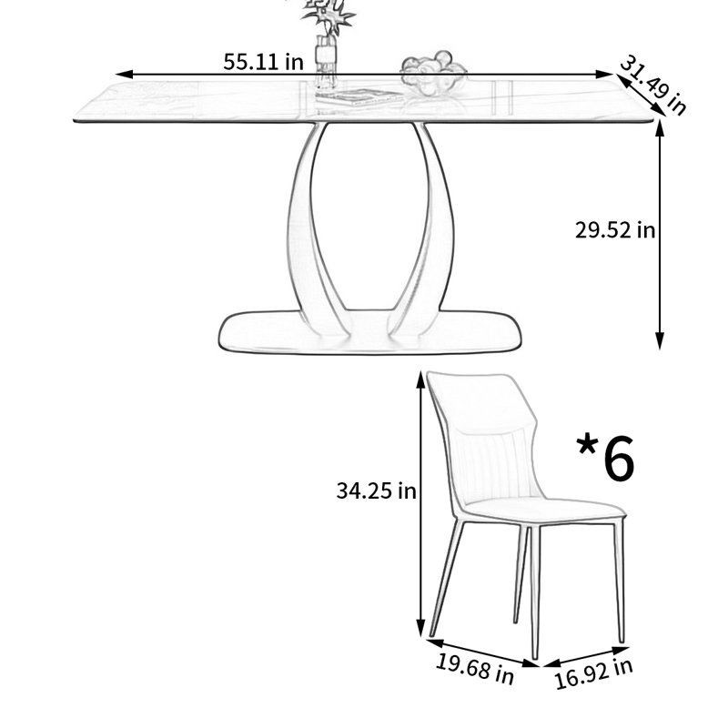 Rectangular rock plate dining table and chair set, 29.52"H x 55.11"L x 31.49"W