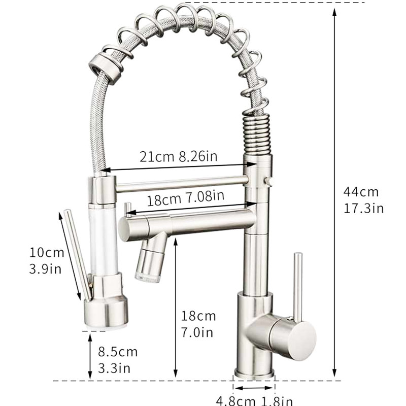 Contemporary Brushed Nickel Led Pull Down Kitchen Faucet, Single Handle, 360 Degree Rotatable Spout, Stream & Spray Fashionable Nickel, Spray, Lever, Rotatable, Dual