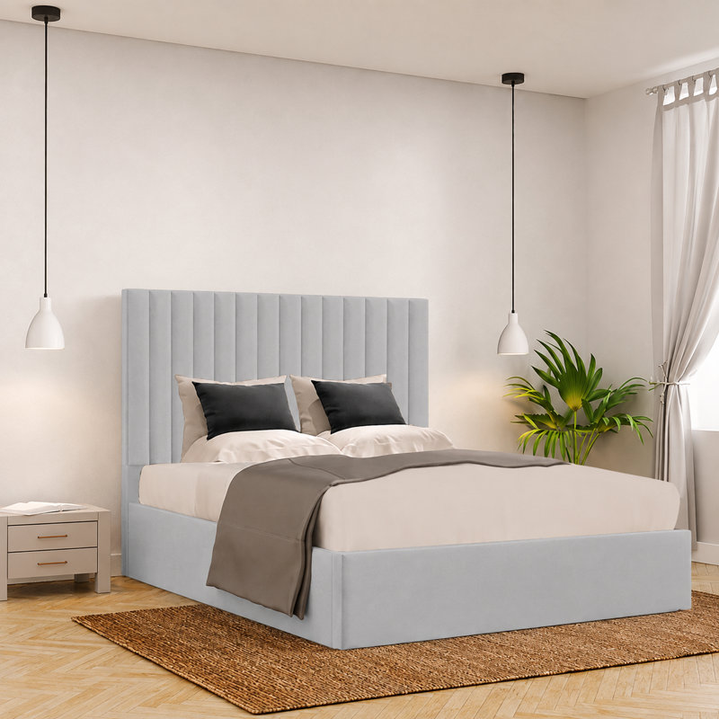 Ayreanna Upholstered Ottoman Storage Bed, Kingsize (5'), Light Silver