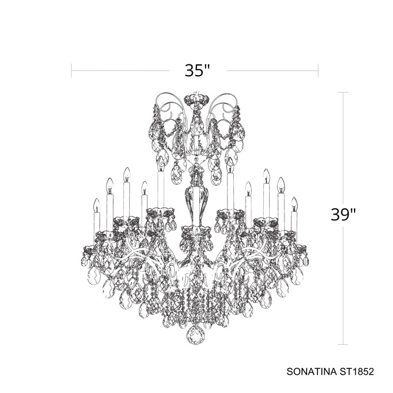 Sonatina 14 Light 35in x 39in Chandelier in Polished Gold with Clear Heritage Handcut Crystals, Silver