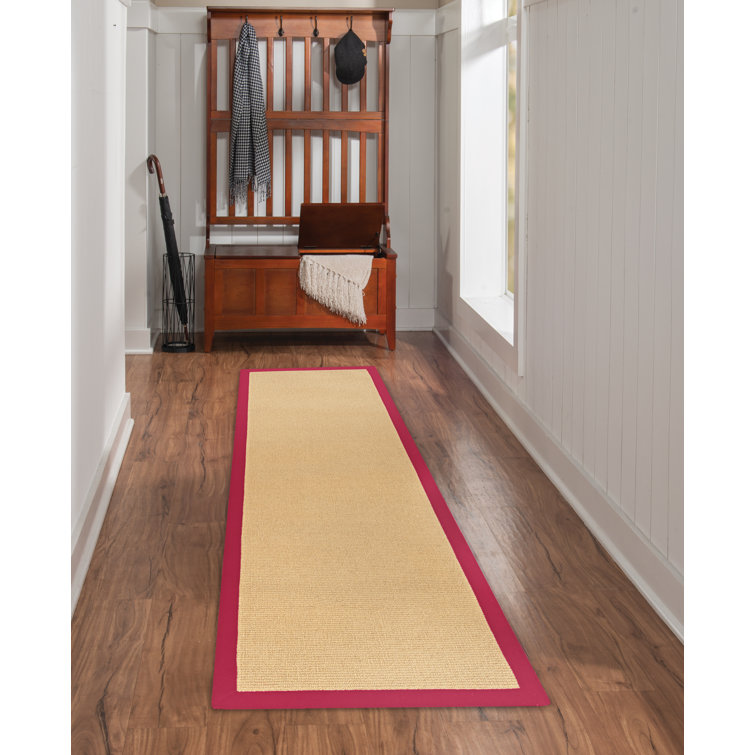 Nannette Handmade Medium Beige Berber with Red Cotton Border Area Rug