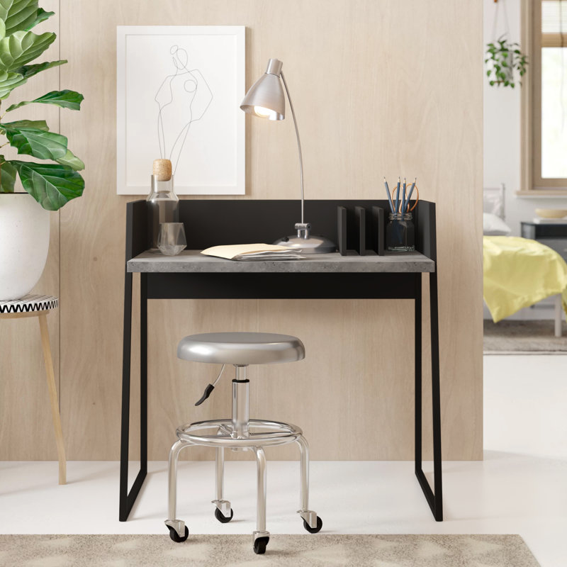 Zac Writing Desk, Pure Black Matte with Concrete Look