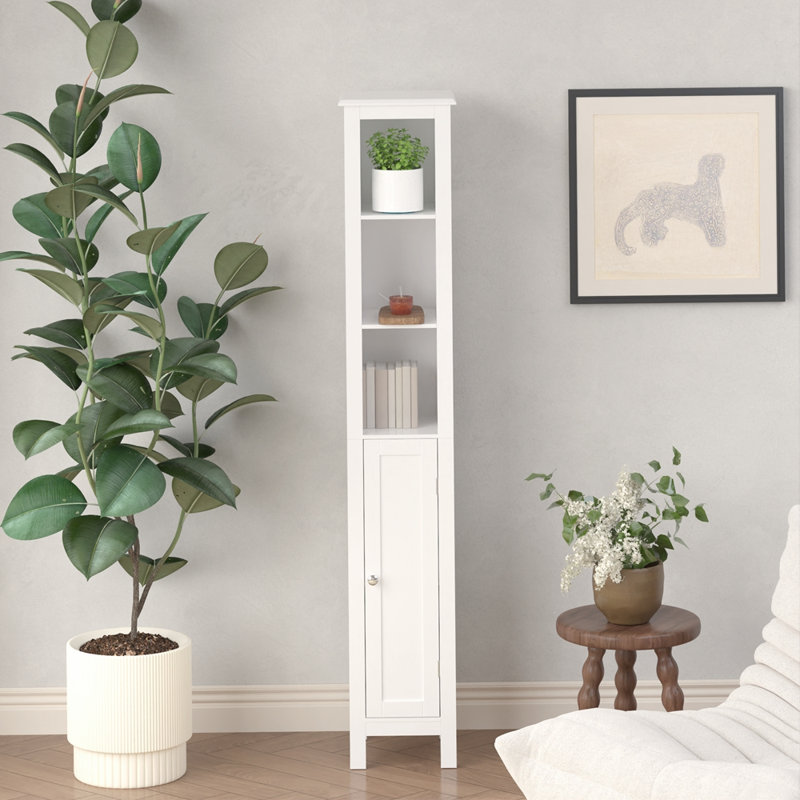Grande armoire de rangement pour salle de bain avec tablettes réglables, conception mince, autoportante avec anti-basculement, compartiments ouverts pour la maison et les petits espaces