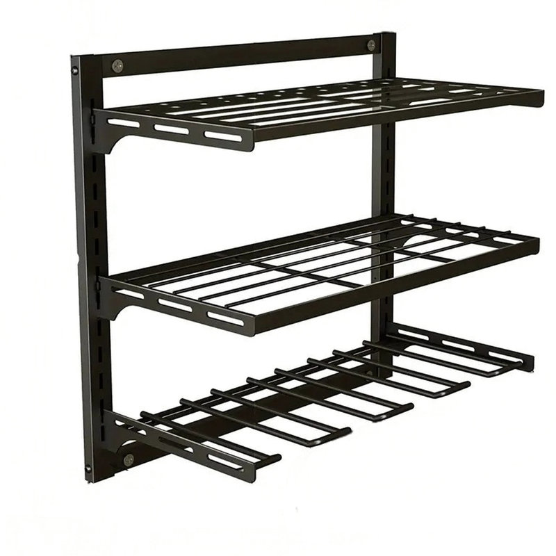 Organisateur à outils mural en métal à 3 niveaux, pouvant contenir plusieurs types de tablettes robustes, rangement efficace