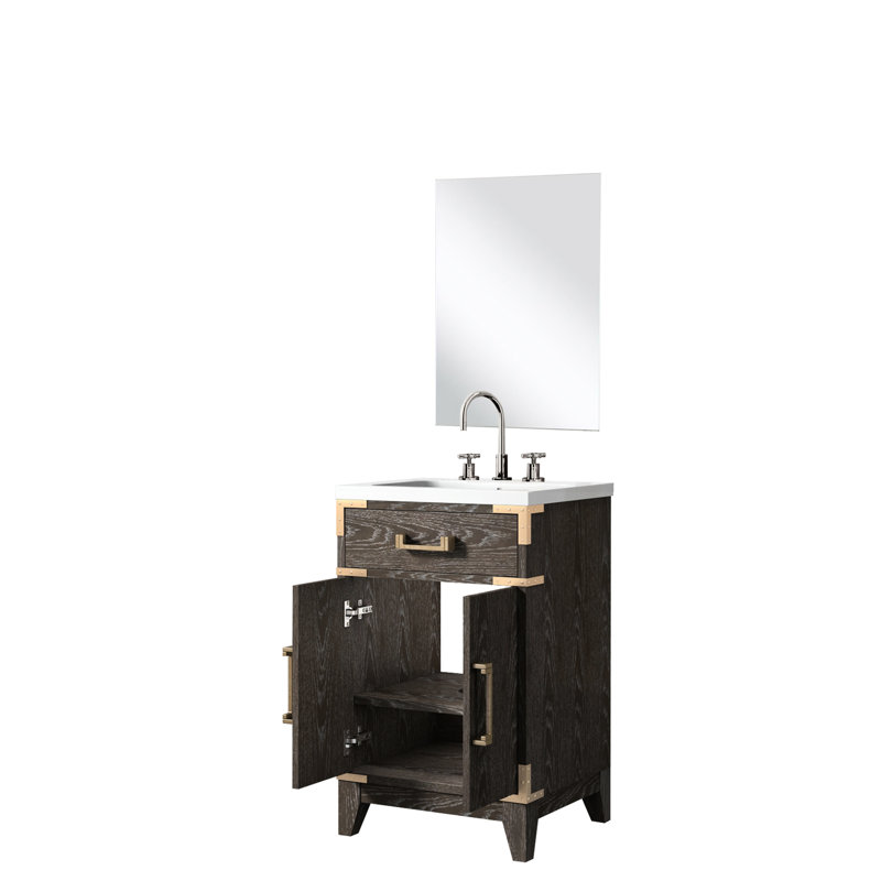 Meuble-lavabo simple en chêne brun avec comptoir en acrylique fabriqué à la main, Chêne brun