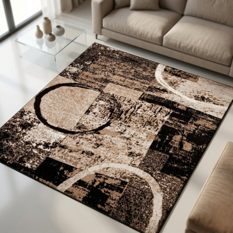 Abstract Area Rug, Brown, Rectangle 80 x 150 cm