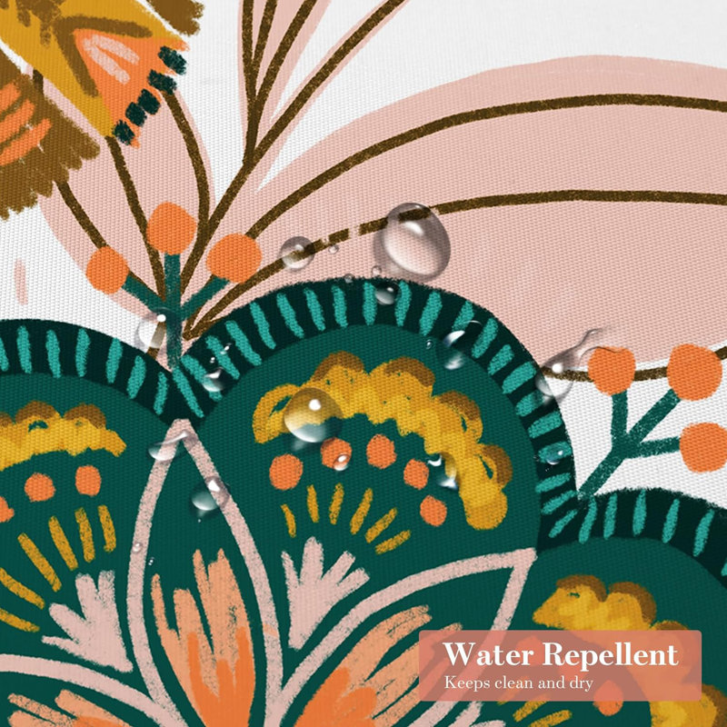 Boho Floral Fabric Shower Curtain with Colorful Tropical Leaves, 72x72