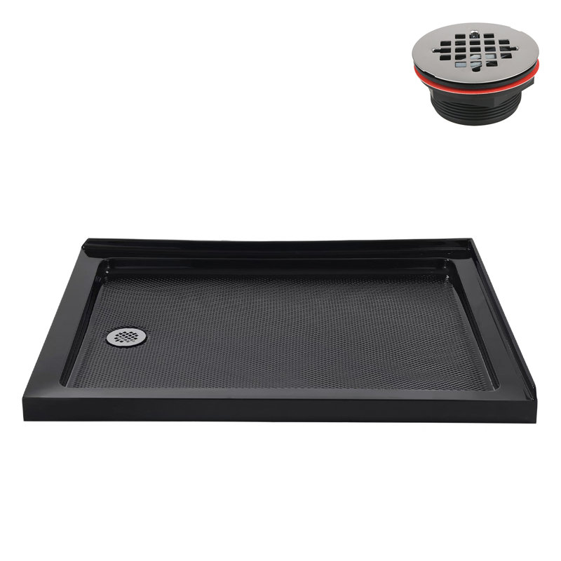 Streamline 42 in. x 34 in. Corner Acrylic Shower Base in Glossy Black with Left Drain, Drain Included