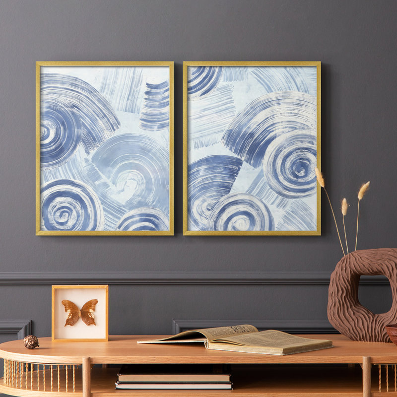 «Blue Nautilus», impression encadrée de qualité I - prête à être accrochée - aucun clou requis - aucun clou requis, Doré