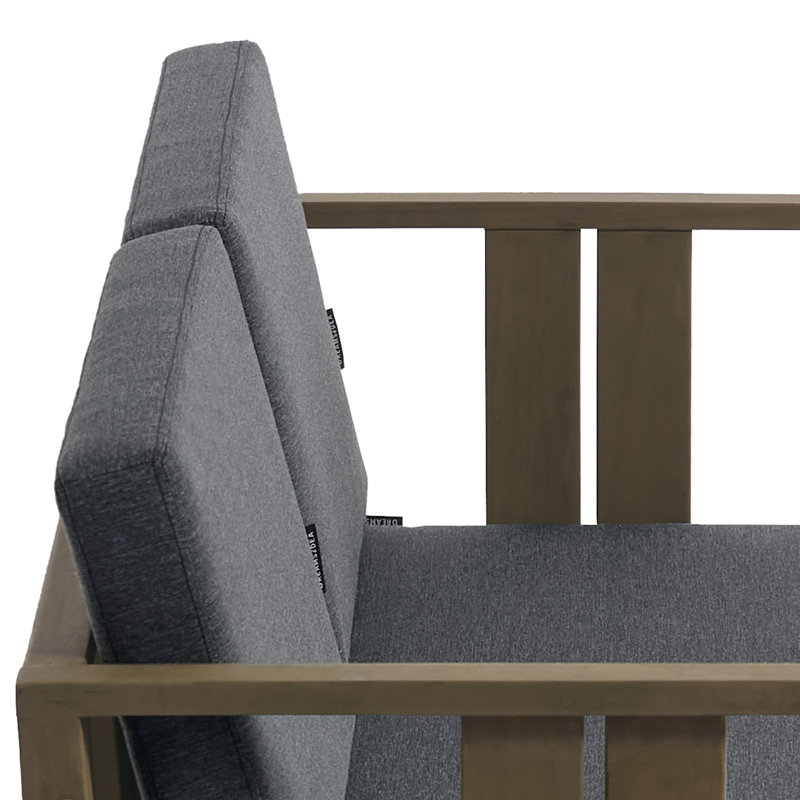 Causeuse d'extérieur en bois de teck avec coussin et accoudoirs Junco, Gris foncé, Brun