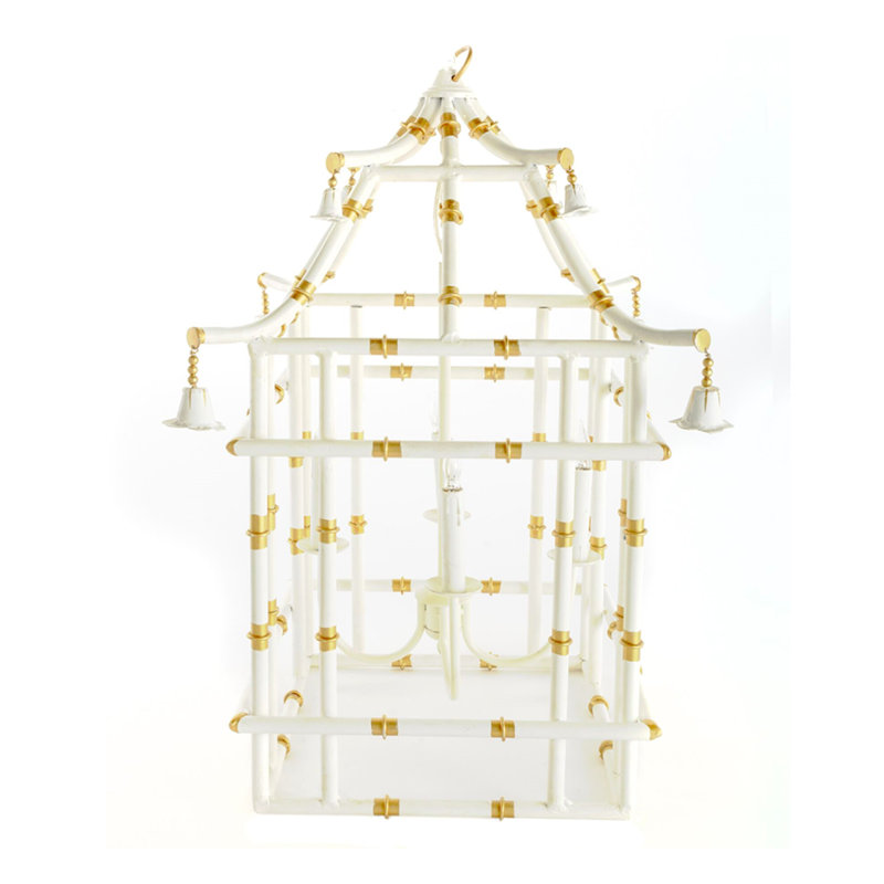 4 - Light Chandelier, Ivory/Gold, 24" H x 16" W x 16" D