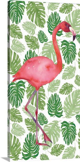 «tropical flamant rose i, reproduction d’art, H 30 po x l 15 po x P 1,5 po, Toile