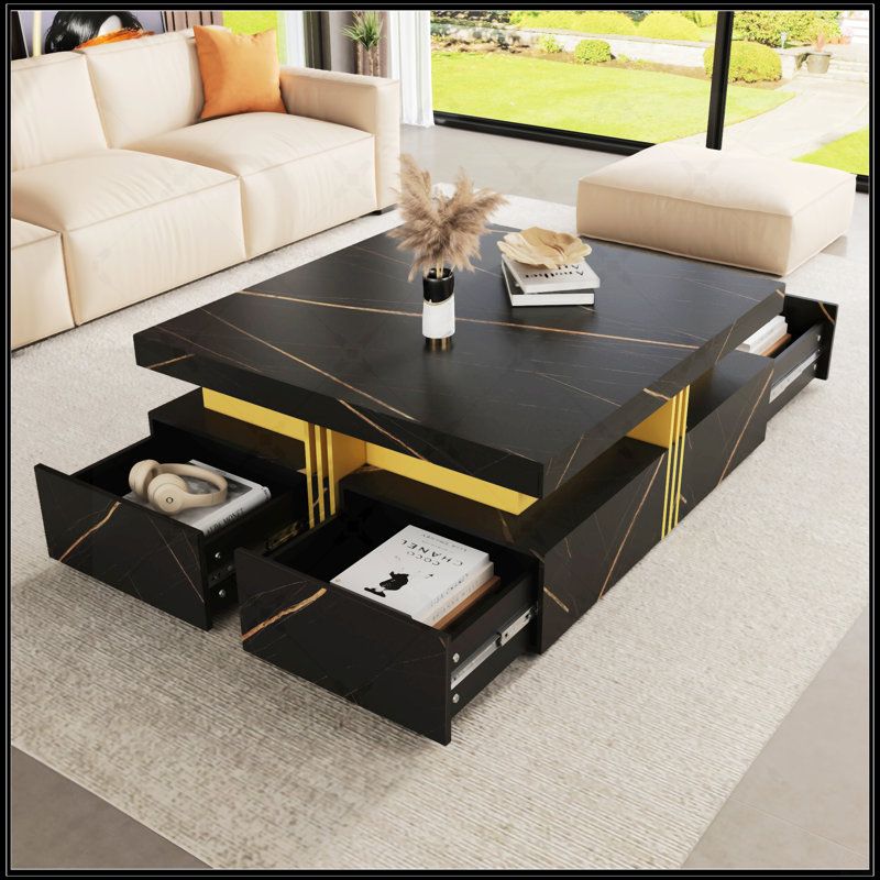 Table basse moderne carrée avec rangement à 4 tiroirs