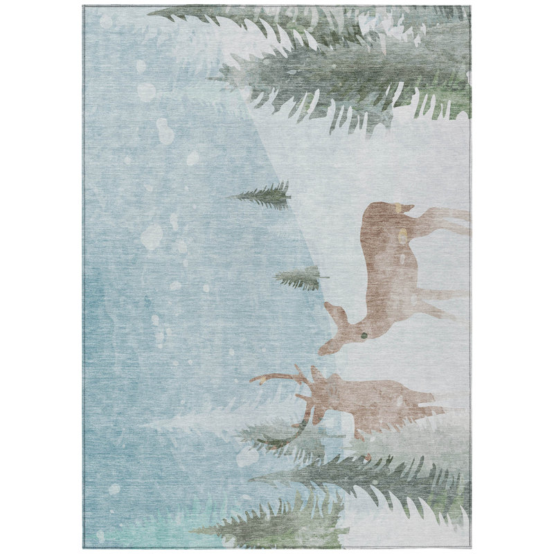 Machine Washable Indoor/Outdoor Christmas Reindeers Xhevrie Sky Rug, Rectangle 5' x 7'6"