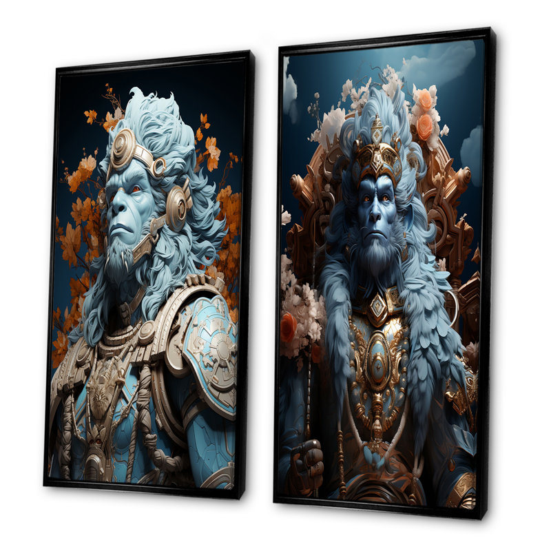 «Hindu Heroic Indian God - Hindouisme», ensemble de 2 reproductions d'art mural, Cadre noir, H 32 po x l 33 po