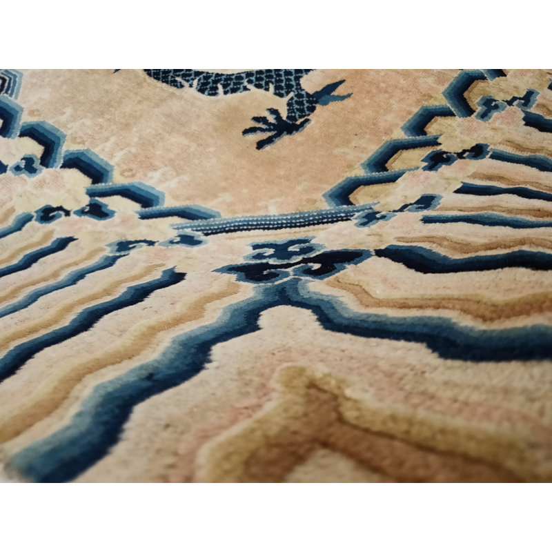 Antique 5 Chinese Dragons Wool Pile Hand Knotted Ningxia Rug