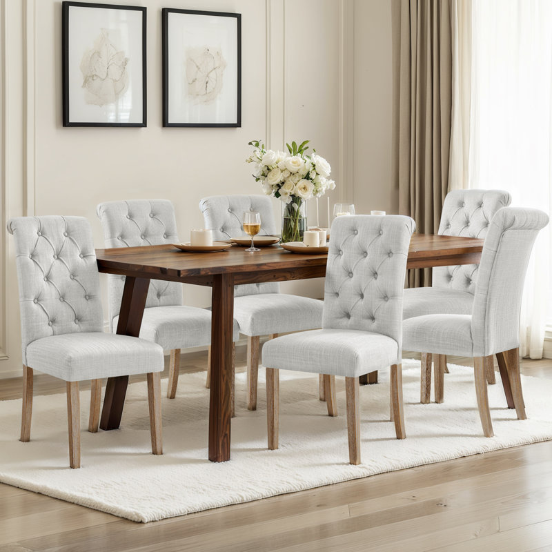 Linen Upholstered Dining Parsons Chairs (Set Of 6), Gray, 6