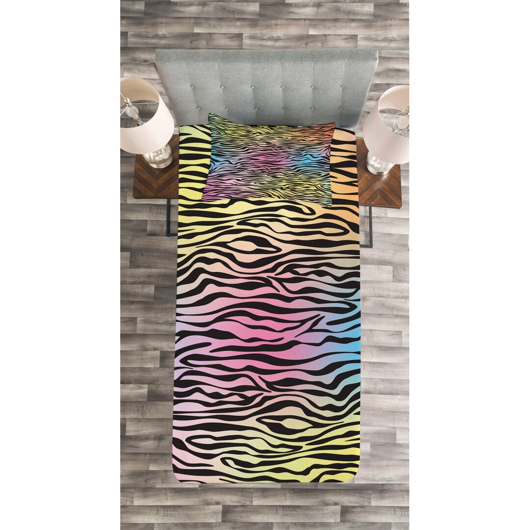 Gestepptes Bettdecken-Set, Bunte Wildlife Zebra, Safari, Yellow Coral Pink