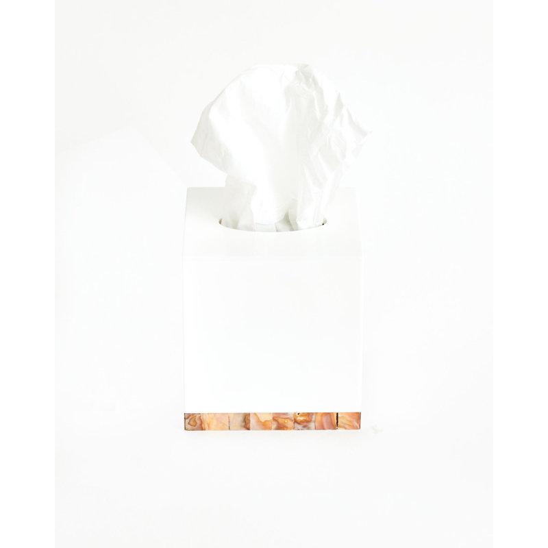 Lacquer Shell Tissue Box Cover - White, White