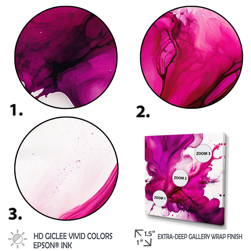 Ancien mystère in Viva Magenta II - Art abstrait à l'encre liquide, H 30 po x l 30 po, Toile tendue, Sans cadre