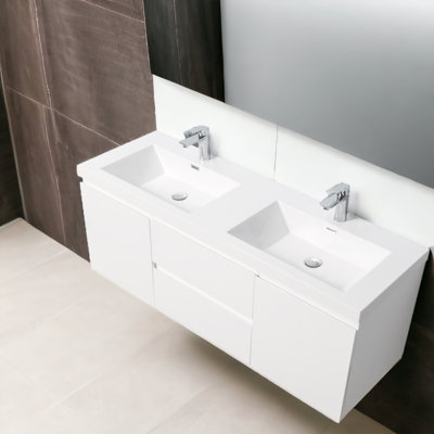 Meuble-lavabo double mural 59 po avec plateau en résine Stone Carol-Ann