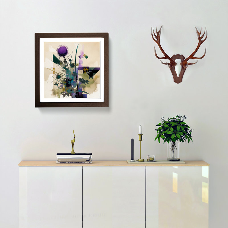 Thistle Suprematism No.1 - Single Picture Frame Print on Wood, Walnut